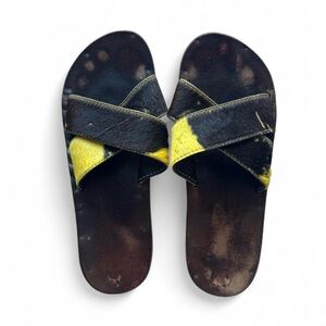 Vintage 90s Jutta Neumann Handmade Hair-On Leather Sandals Arch Support Size 7